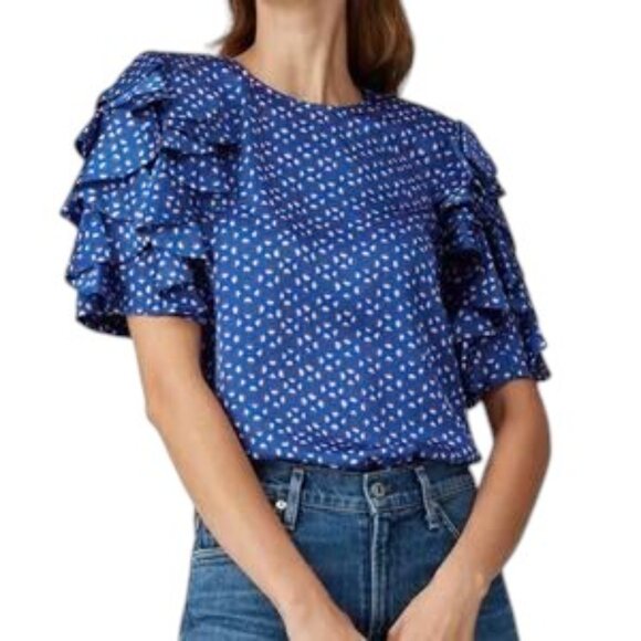 kate spade Tops - Kate Spade Silk Puff Sleeve Top Women’s Size XS Multicolor Geo Dot Blouse